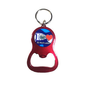 I Love El Salvador Bottle Opener Keychain Red Blue White Heart